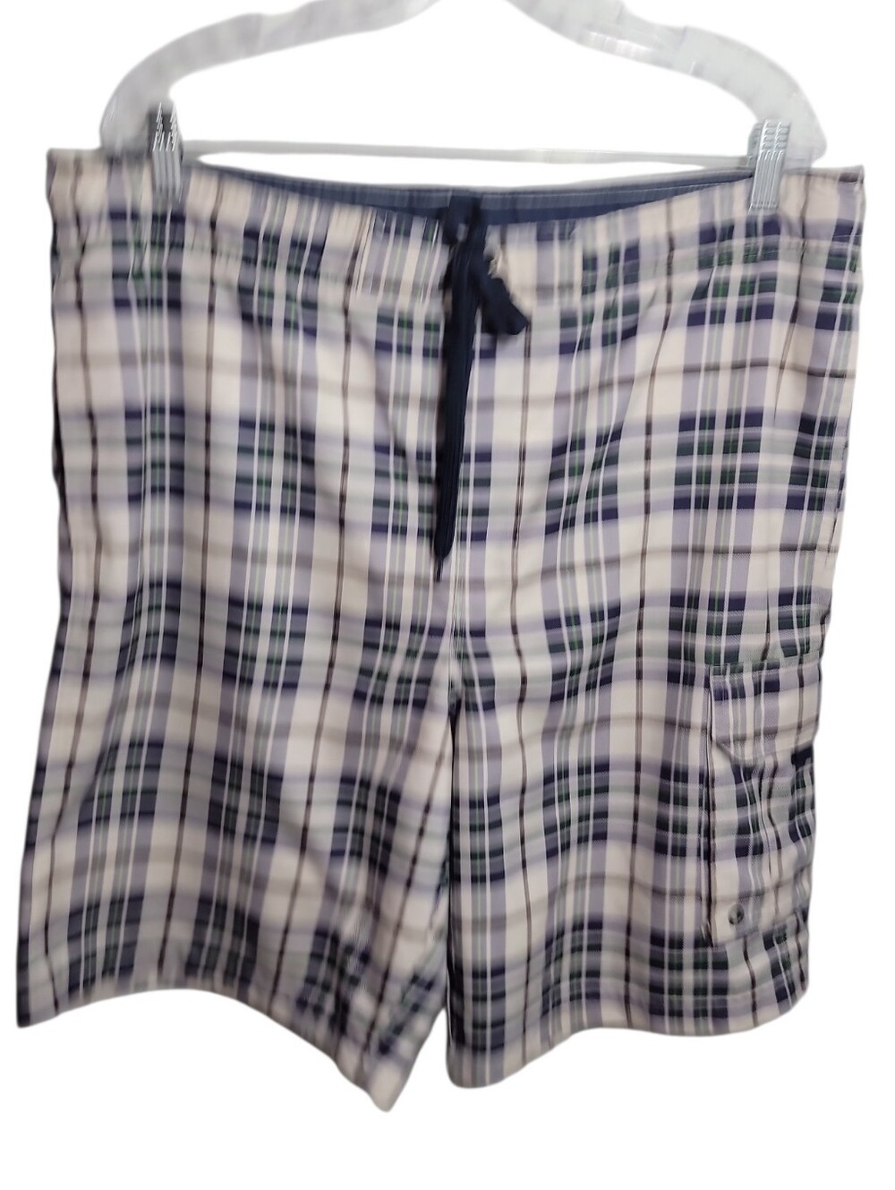 Sonoma men's plaid swim trunks size medium cream blue green brown pockets